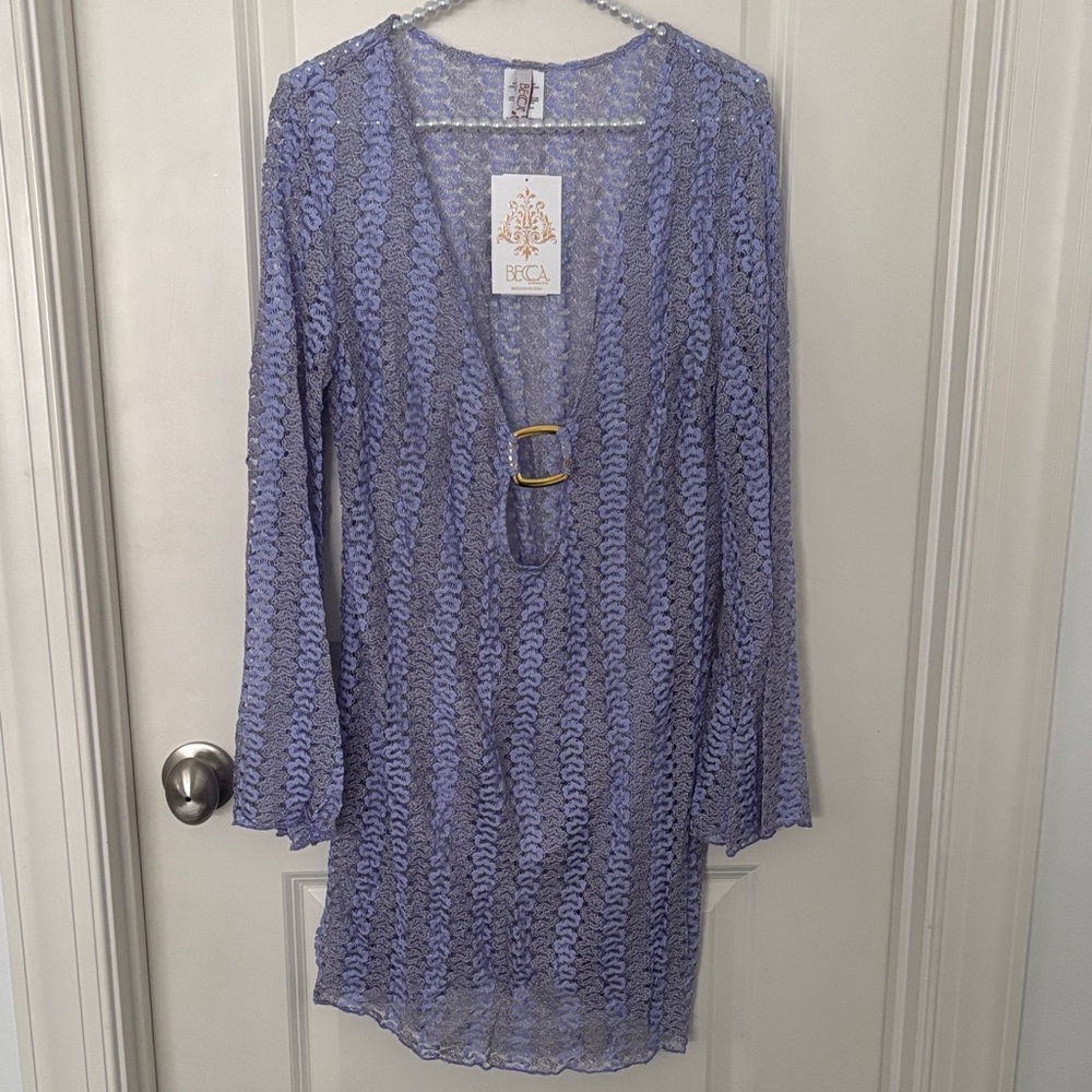 BECCA Women's Lavender Lace Long Sleeve Tunic Top or coverup NWT. Sz L